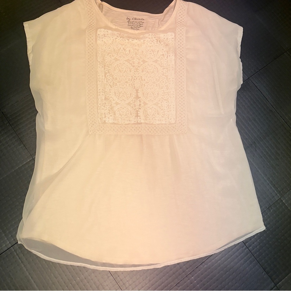 CHICO’S WOMENS SIZE 2 CREAM COLOR CAP SLEEVE BLOUSE US 12
